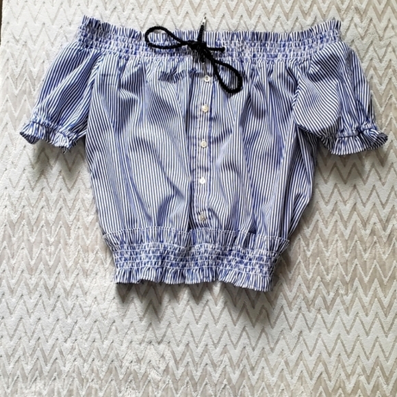 2 for $10 Off-the-Shoulder Blouse Nautical Blue - Picture 2 of 8